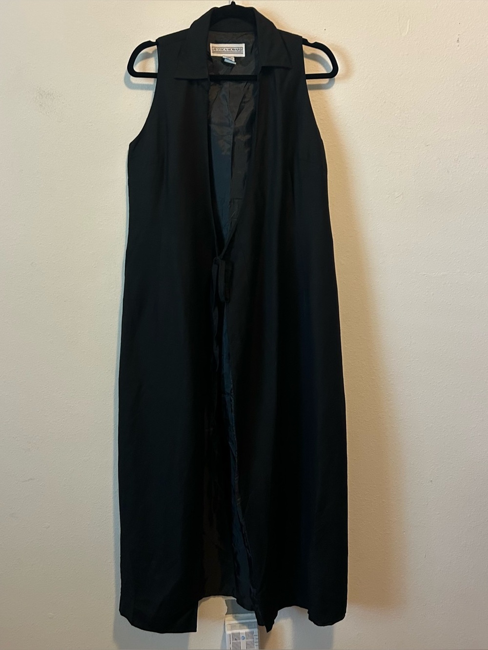 Jessica Howard Women’s 10 Linen Blend Black Sleeveless Long Open Front Vest